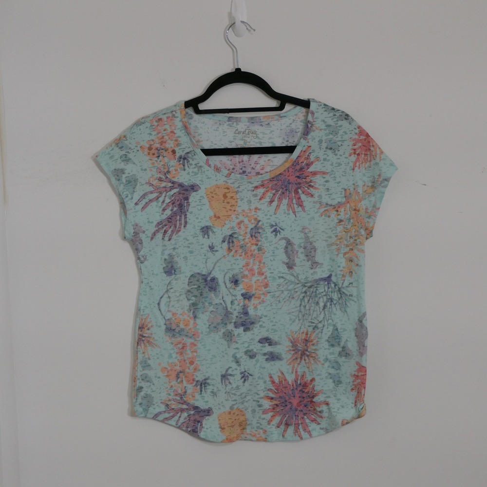 Coral Bay Women T-Shirt PS Blue Coastal Sea Life‎ Burnout Mermaid Beachy NEW